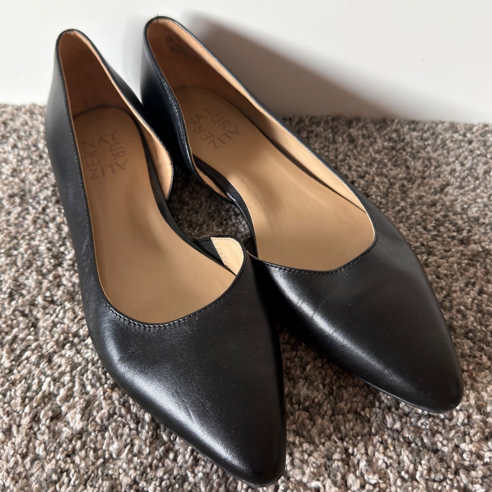 Naturalizer Brody Black Leather Pointed Toe dOrsay Flats Shoes 6M